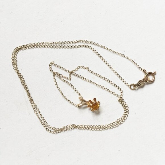 Vintage J&L Hartzberg 14K P Chain Necklace & Prong Set Orange Stone Pendant - Picture 1 of 2